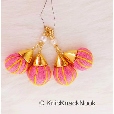 Baby Pink Tassels Art Silk Fabric Balls Bunch, Latkan, Embellishments